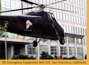 Heli-lift for high-rise equipment installation, FBI Mechanical Renovation Project. San Francisco, California